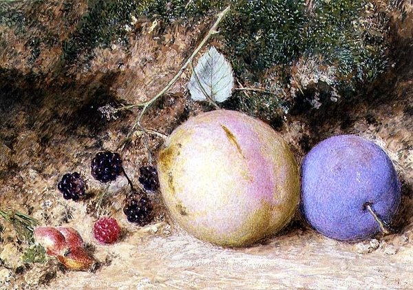 Hyben, brombær og blommer af William Henry Hunt