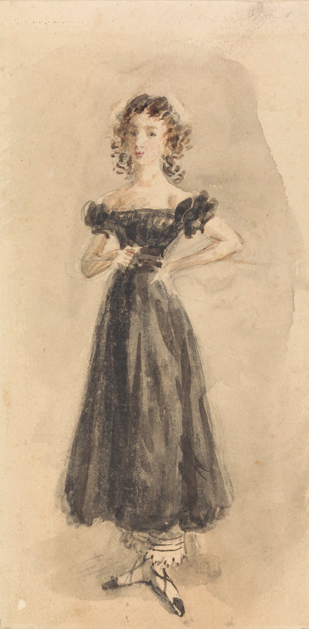 Studie af en ung pige, med ringlets, i en sort aftenkjole af William Henry Hunt