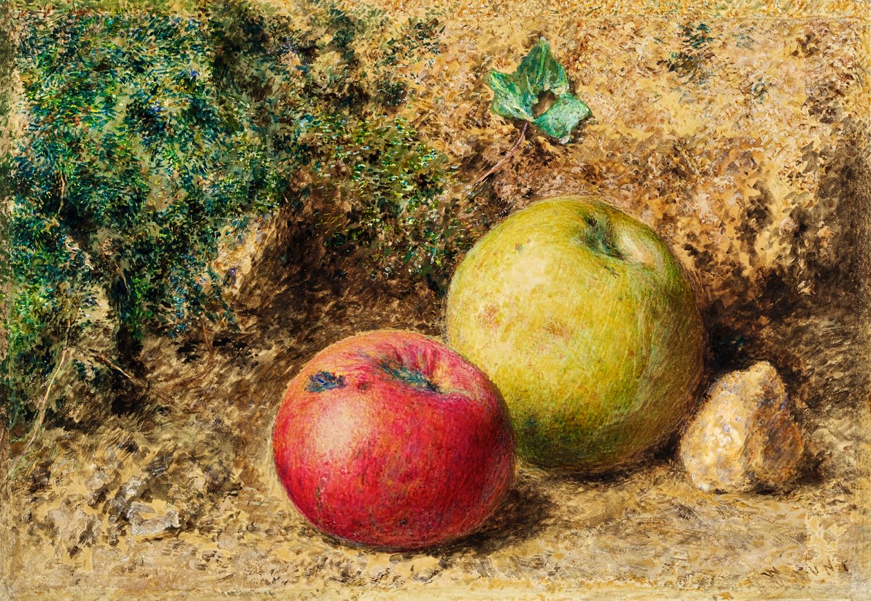 Kontrasten - røde og grønne æbler, ca. 1860 af William Henry Hunt