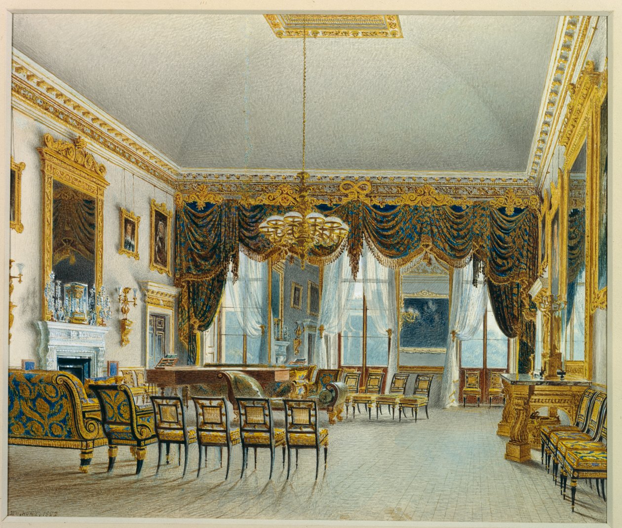 The Saloon, Devonshire House (akvarel på papir) af William Henry Hunt