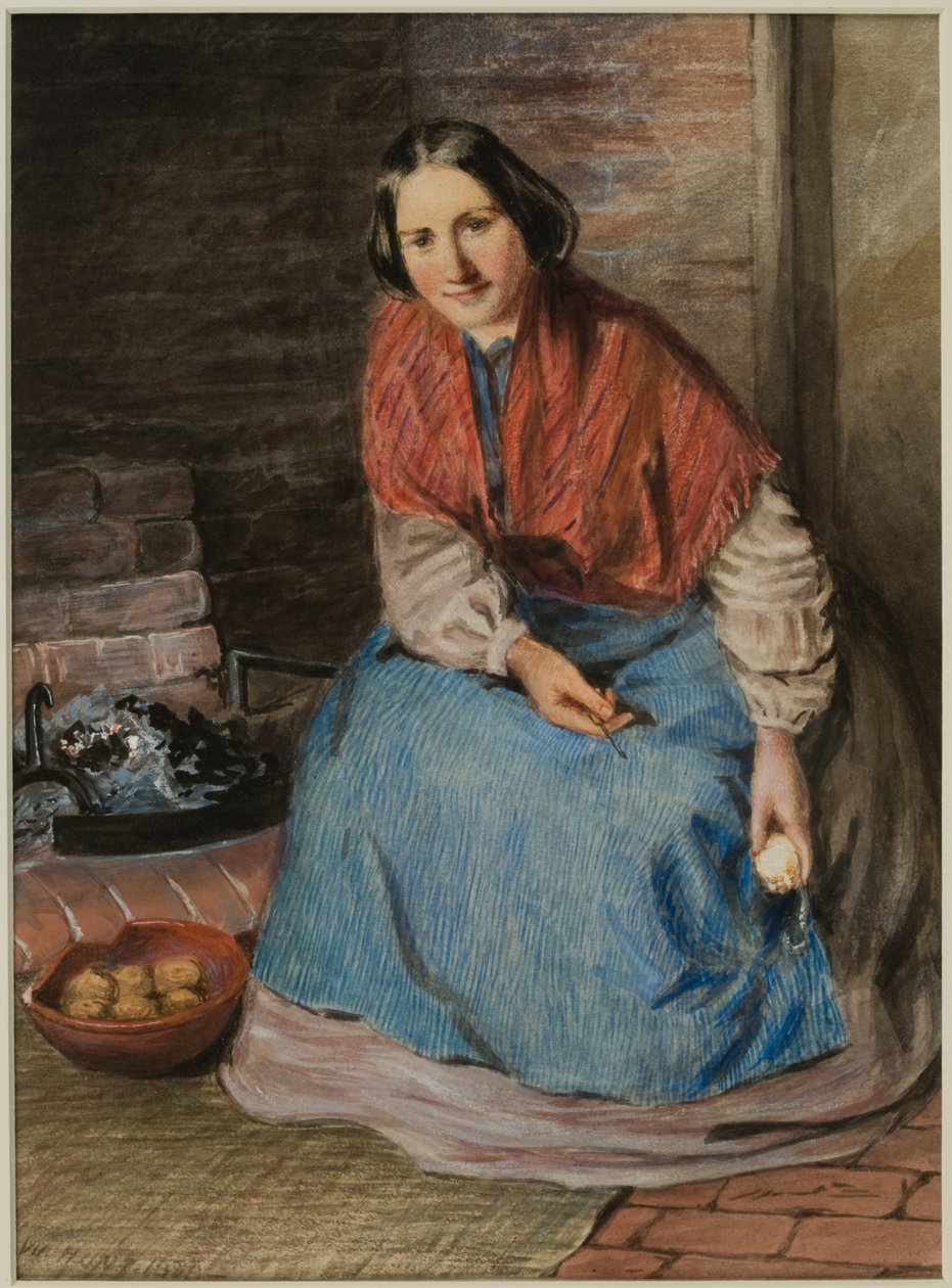 Kvinde skræller æbler (blæk og akvarel på papir) af William Henry Hunt
