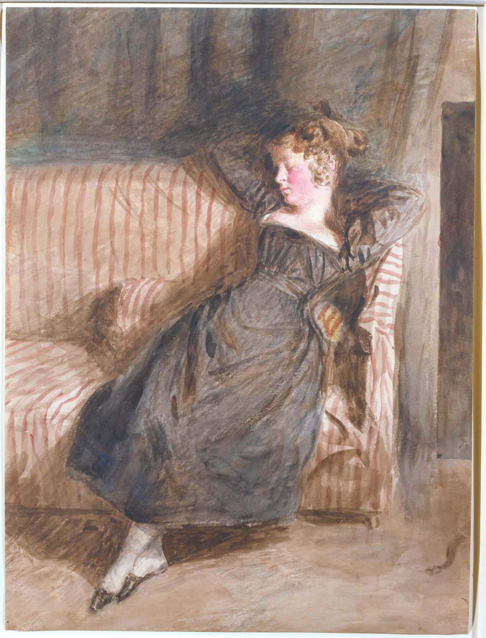 Ung pige sover på en sofa (wc og blyant) af William Henry Hunt