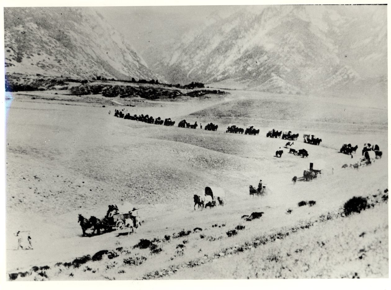 Pionerer, der indsamler immigranter fra togstationen og fører dem til Mormon Salt Lake City af William Henry Jackson