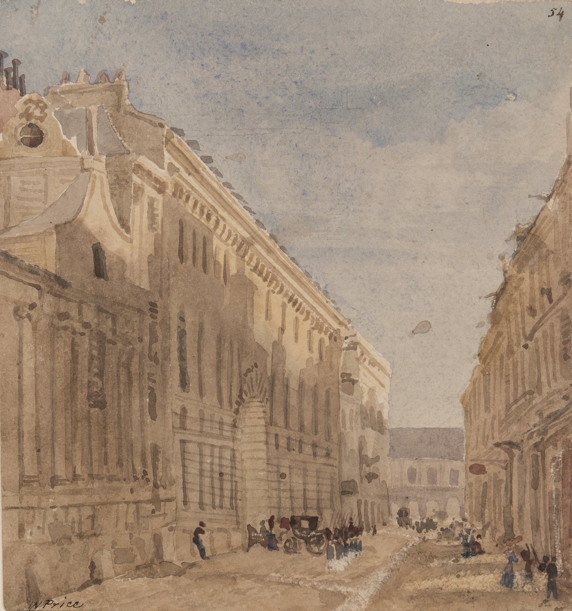 Begyndelsen af Kings Stabling, Paris, ca. 1828 (wc på papir) af William Henry Lake Price