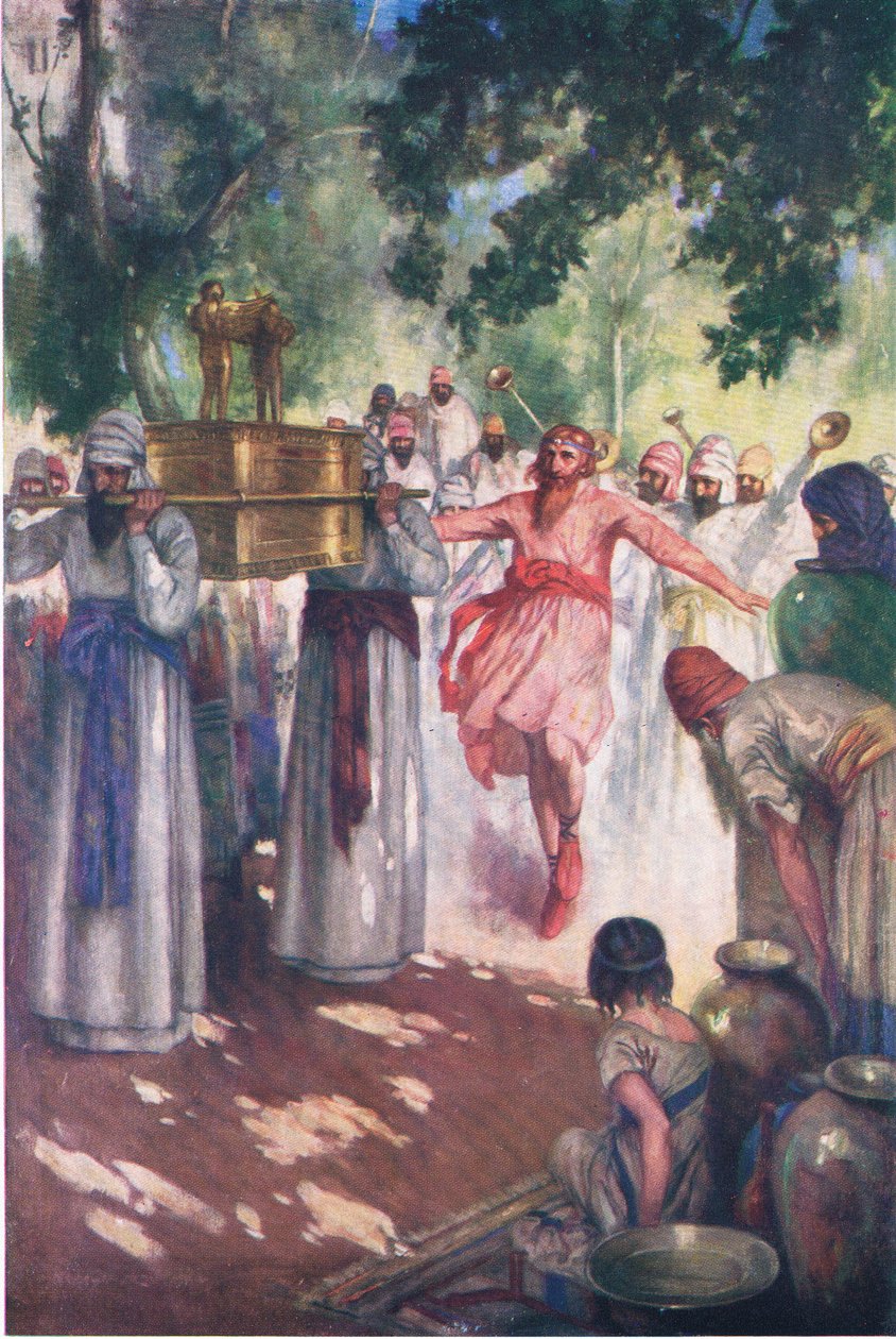 David bringer arken til Jerusalem, fra Bibelens billedbog udgivet af Thomas Nelson, ca. 1950 af William Henry Margetson