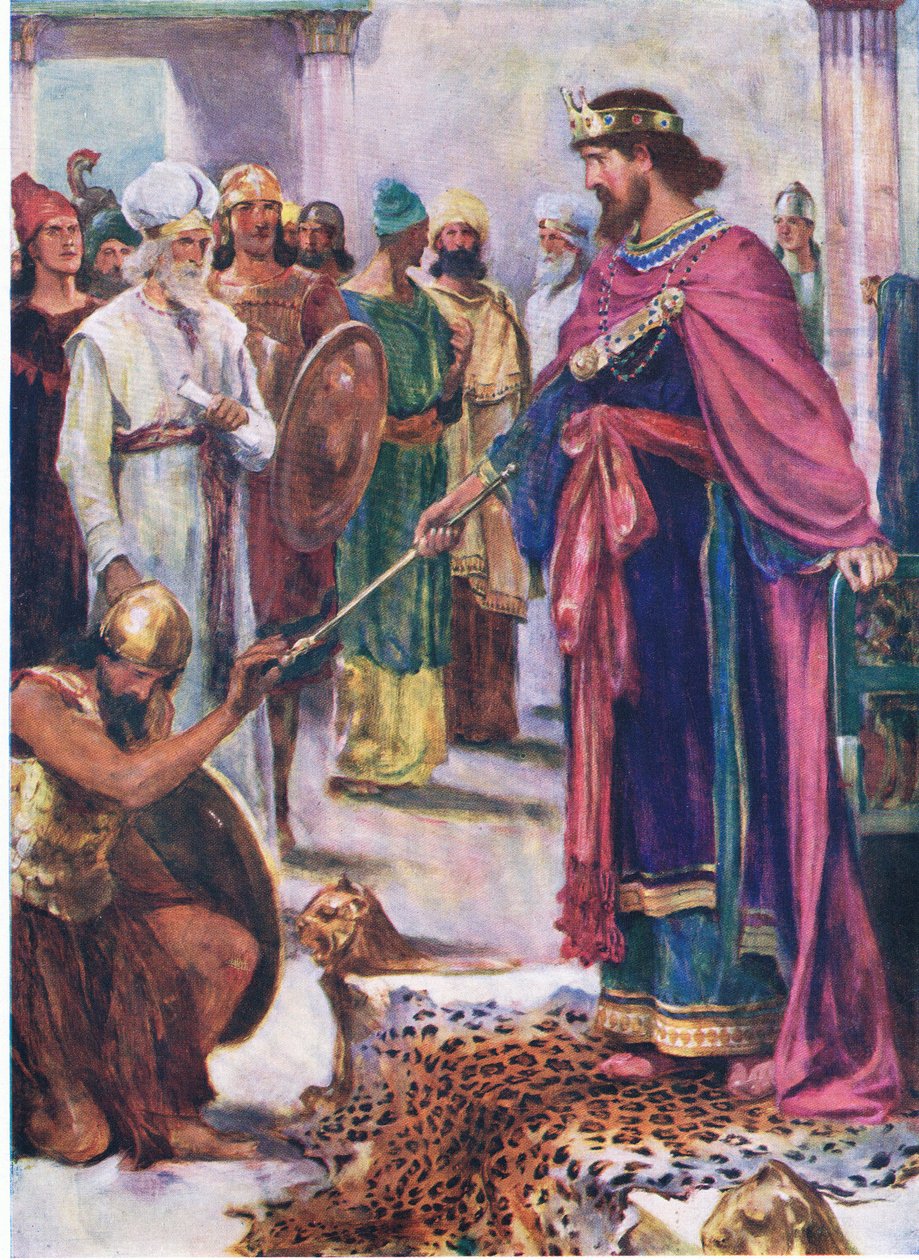 David konge over Israel, fra The Bible Picture Book udgivet af Thomas Nelson, ca.1950 af William Henry Margetson