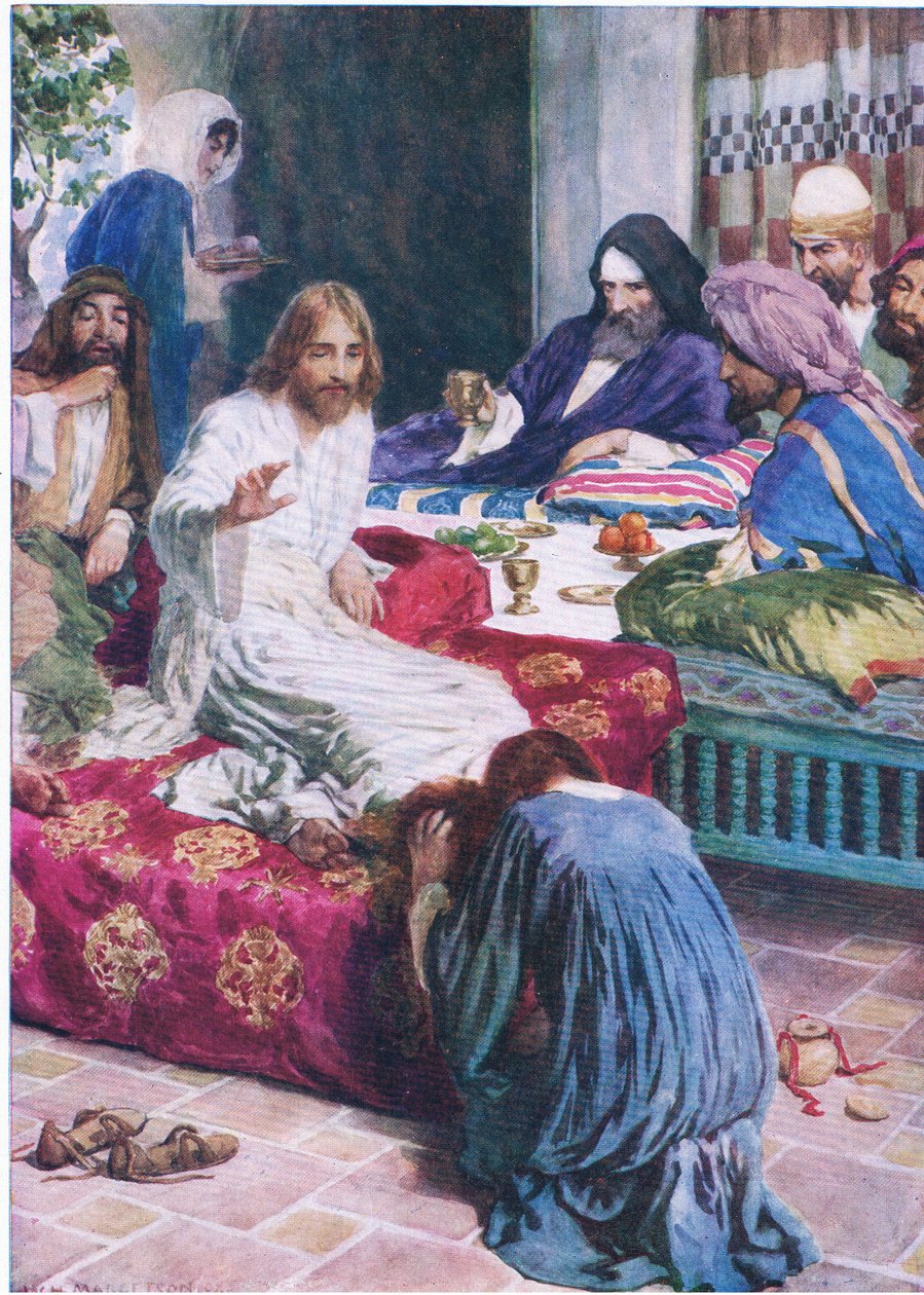 Mary and the alabaster box, fra The Bible Picture Book udgivet af Thomas Nelson, ca. 1950 af William Henry Margetson