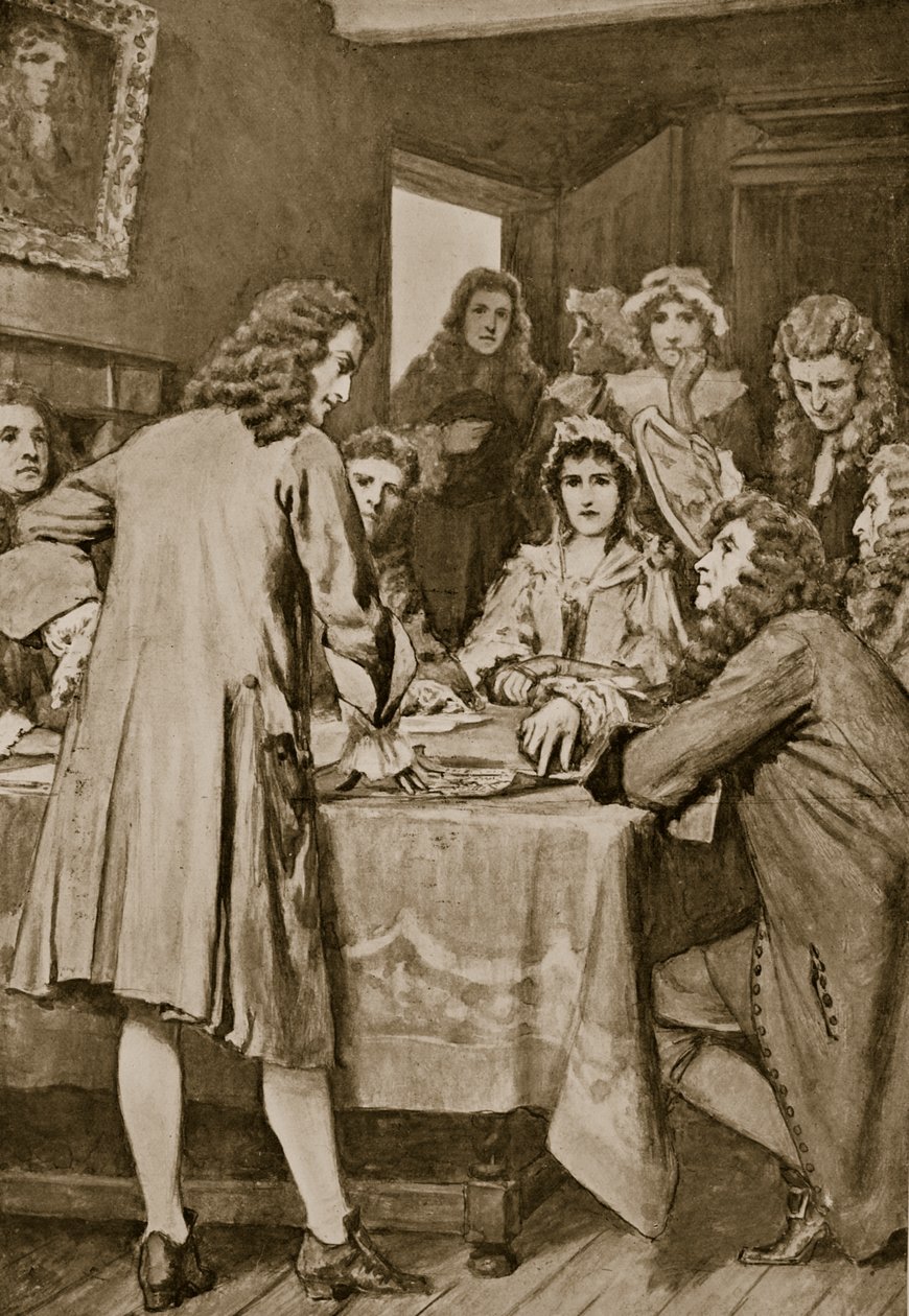Paterson forklarer Darien-ordningen i Edinburgh, 1694, illustration fra 