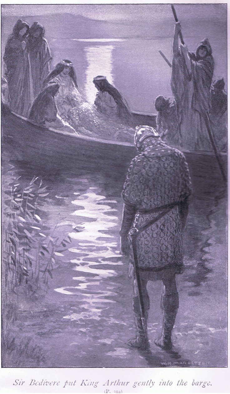 Sir Bedivere satte forsigtigt kong Arthur ind i prammen af William Henry Margetson