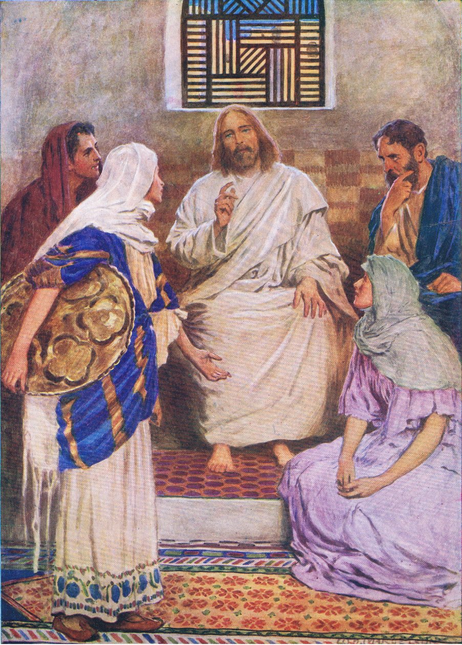 De to søstre, fra The Bible Picture Book udgivet af Thomas Nelson, ca. 1950 af William Henry Margetson