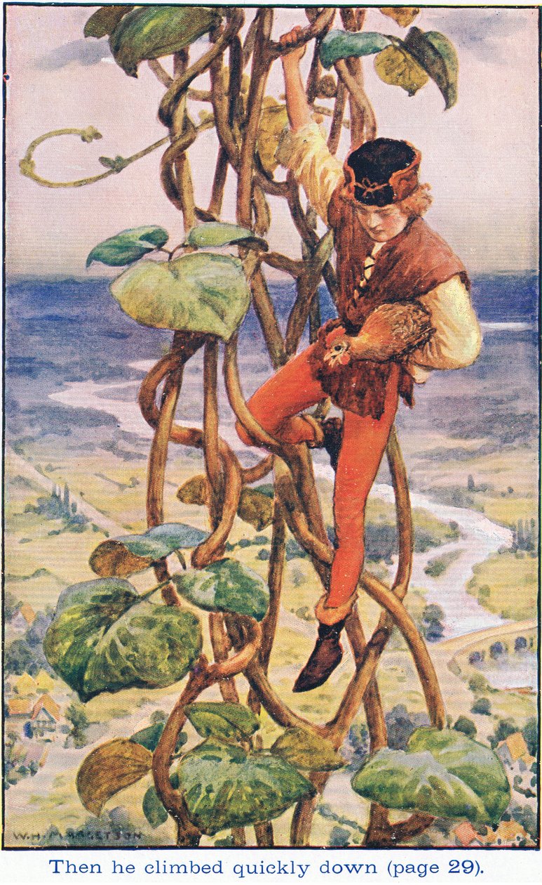 Så klatrede han stille ned, Jack and the Beanstalk, 1925 af William Henry Margetson