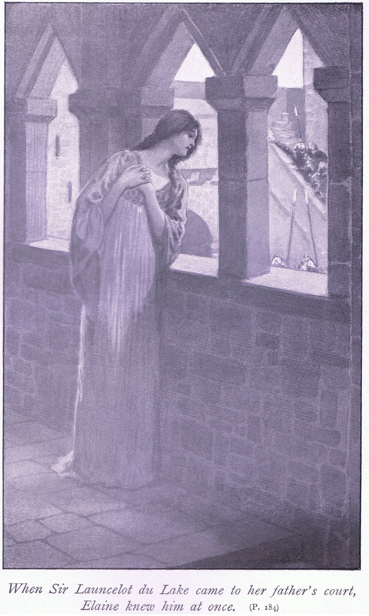 Da Sir Launcelot du Lake kom til sin fars hof, kendte Elaine ham straks af William Henry Margetson