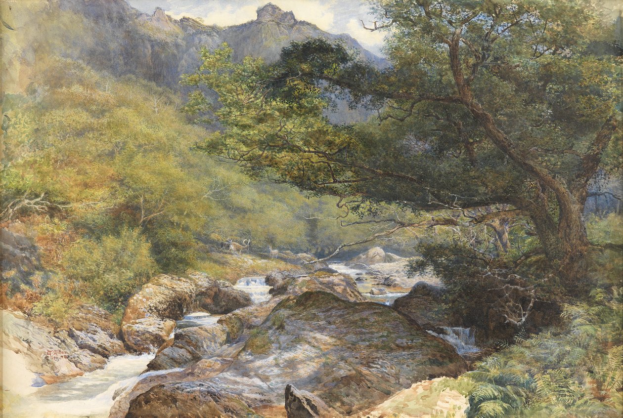 På Lyn, North Devon (wc forhøjet med kropsfarve og gummi arabicum) af William Henry Millais