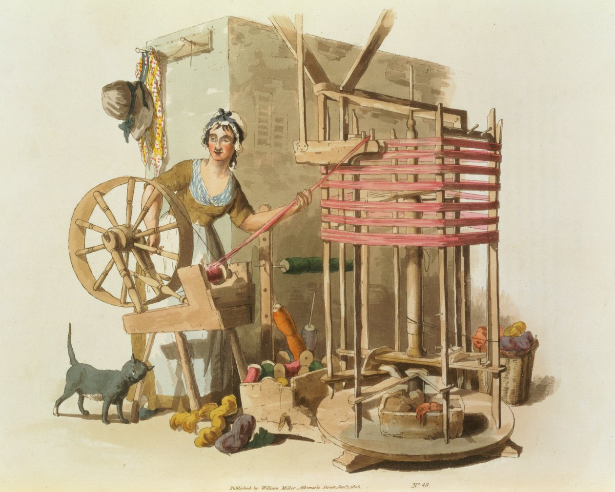 A Woman Wool Skeiner, graveret af kunstneren, 1808 (akvatint) af William Henry Pyne