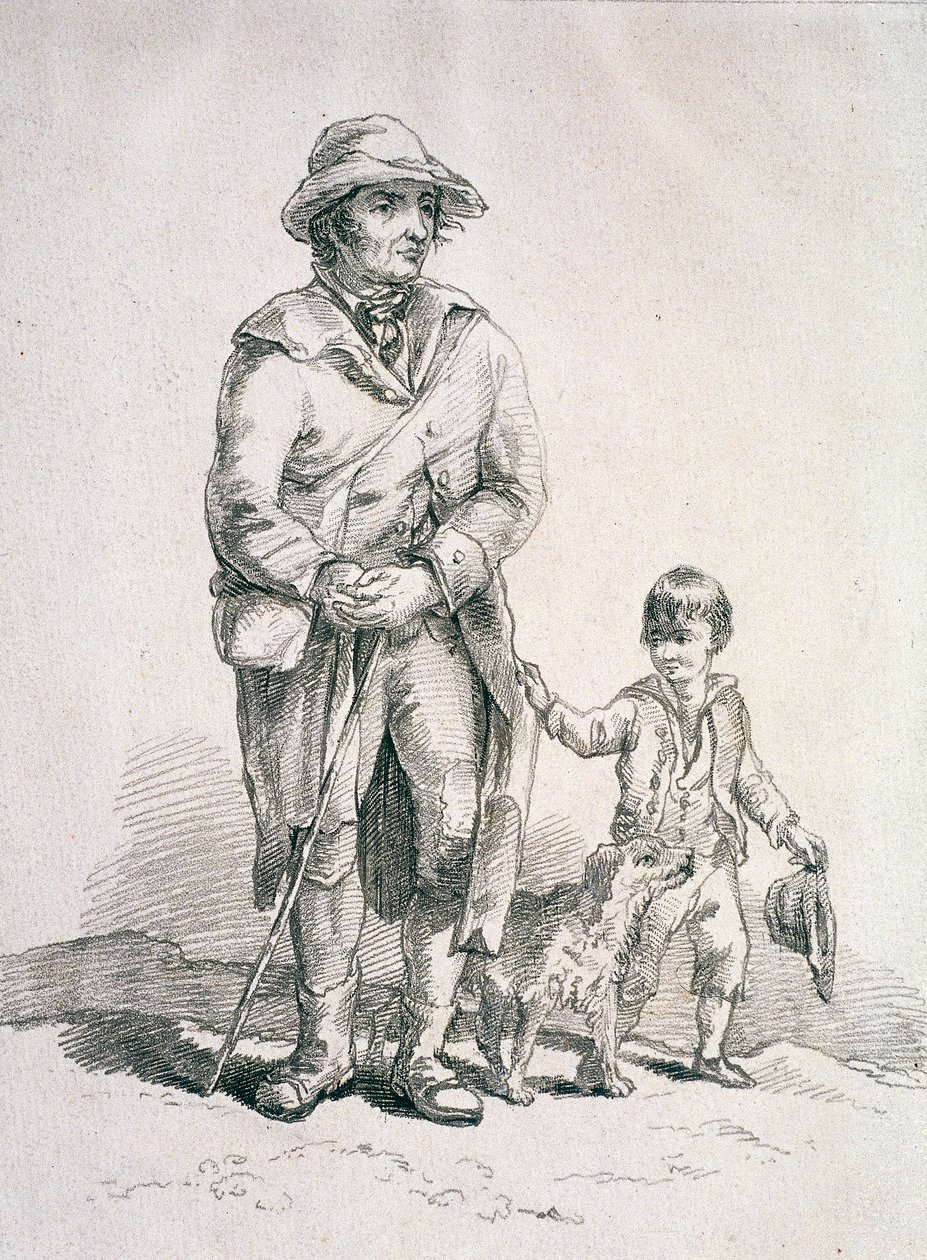 En rustik med en hund og en dreng, Provincial Characters, 1813 af William Henry Pyne