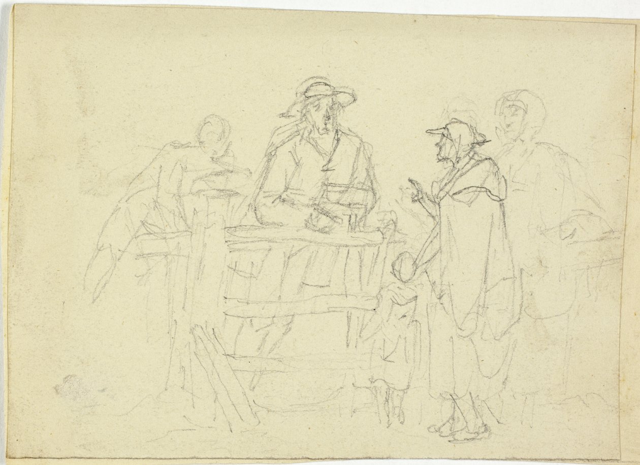 Fire figurer ved et hegn af William Henry Pyne
