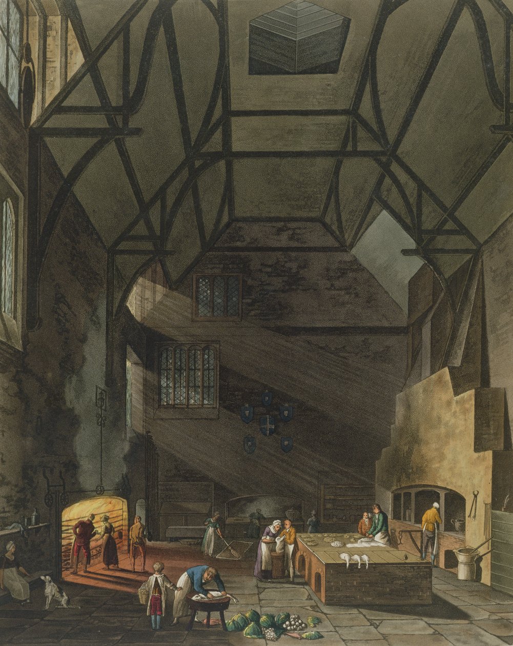 Interior of the Kitchen, Trinity College, Cambridge, fra The History of Cambridge, indgraveret af Joseph Constantine Stadler (fl.1780-1812), pub. af R. Ackermann, 1815 (farveakvatint) af William Henry Pyne