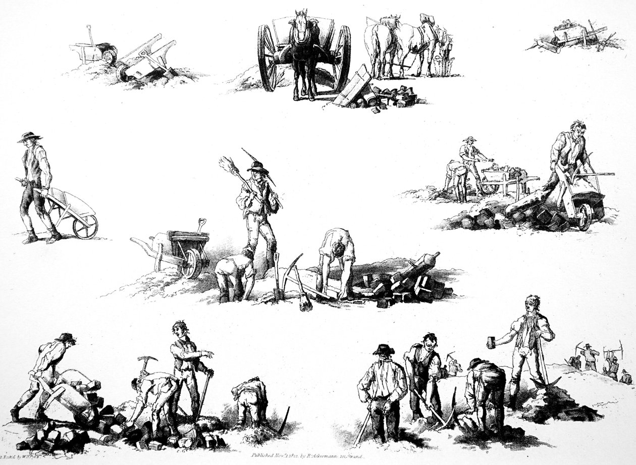 Brolægninger, der lægger granitsætninger af William Henry Pyne