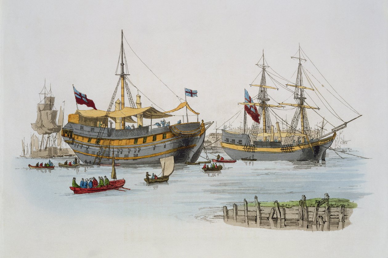 Fængselsskibe, fra "Costume of Great Britain", udgivet af William Miller, 1805 af William Henry Pyne