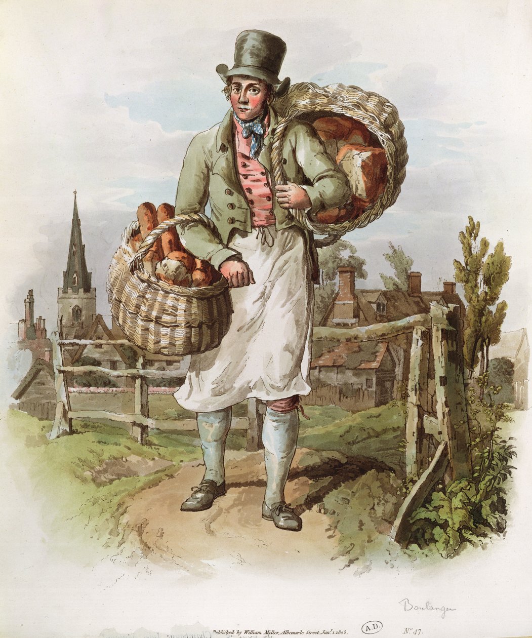The Baker, illustration fra "The Costume of Great Britain", udgivet 1804-08 af William Miller, London (akvatint) af William Henry Pyne