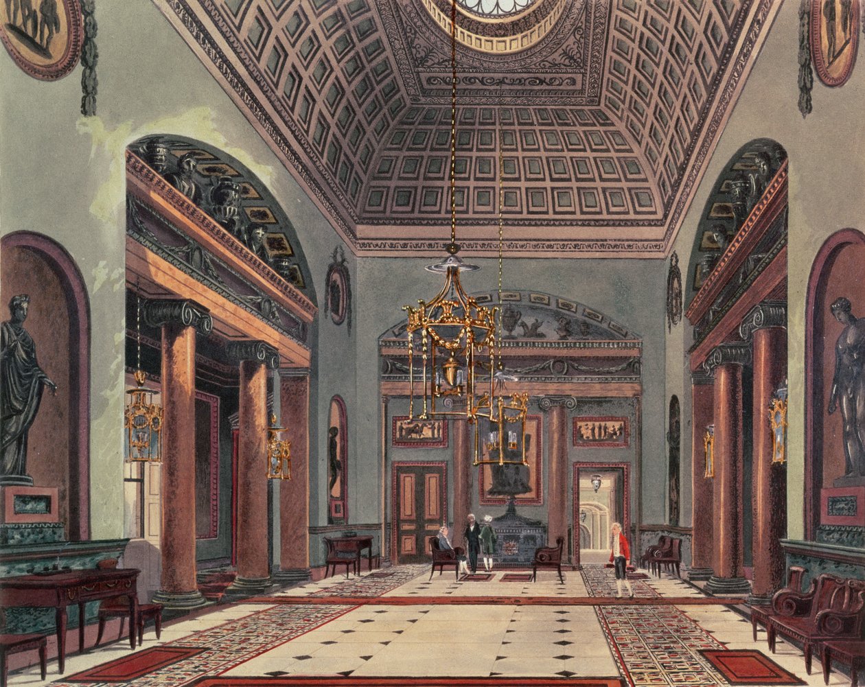 Hall of Entrance, Carlton House fra Pynes Royal Residences, 1818 af William Henry Pyne