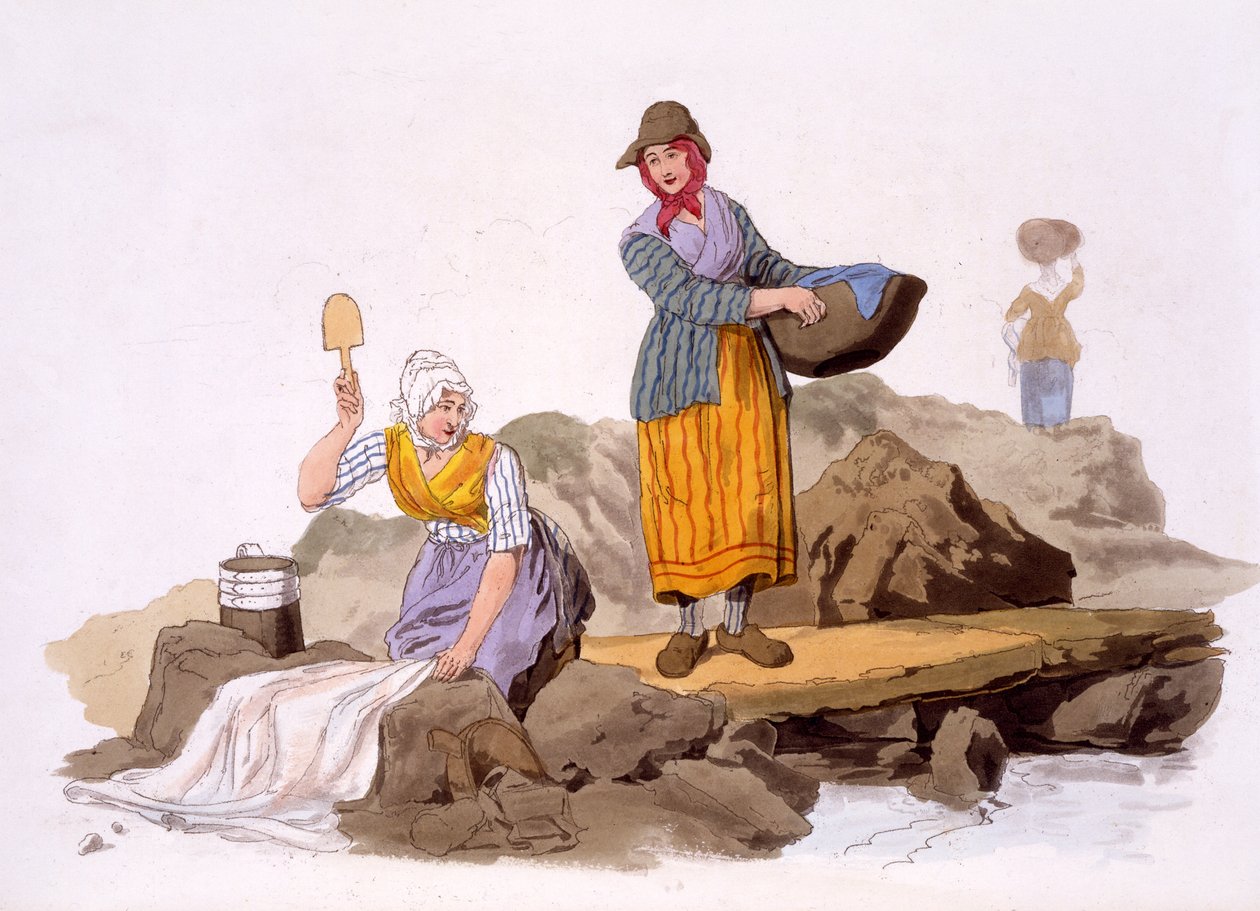 Vaskekone, fra The Costumes of Great Britain, udgivet af Henry Miller, 1805 (håndkoloreret tryk) af William Henry Pyne