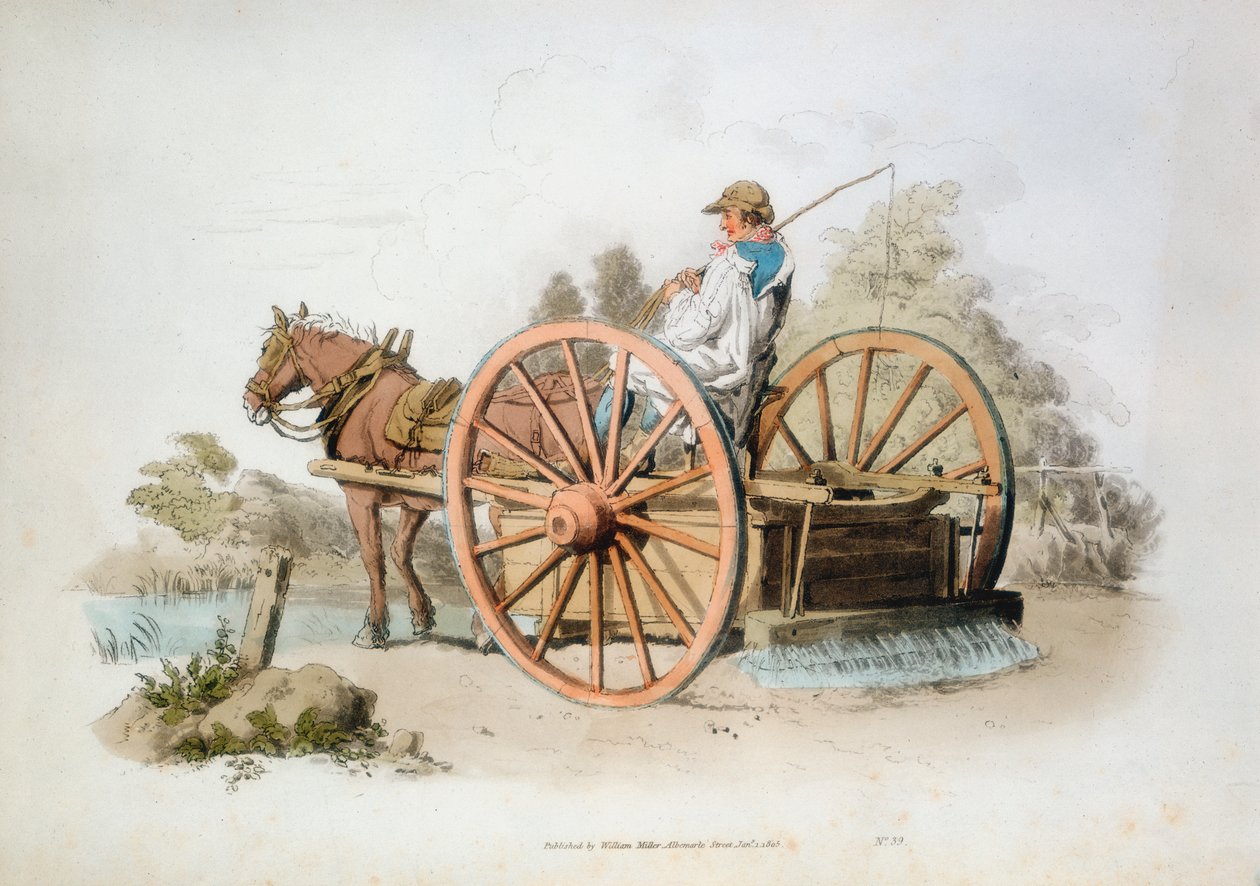 Vandingsvogn til at holde støv nede på veje, 1808 af William Henry Pyne
