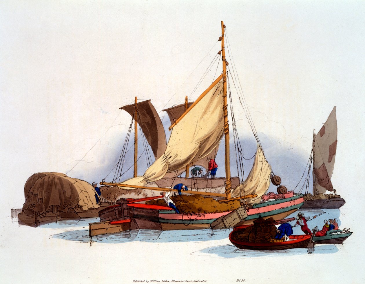 Waterman and Bargemen flytte gods og passagerer, 1808 af William Henry Pyne