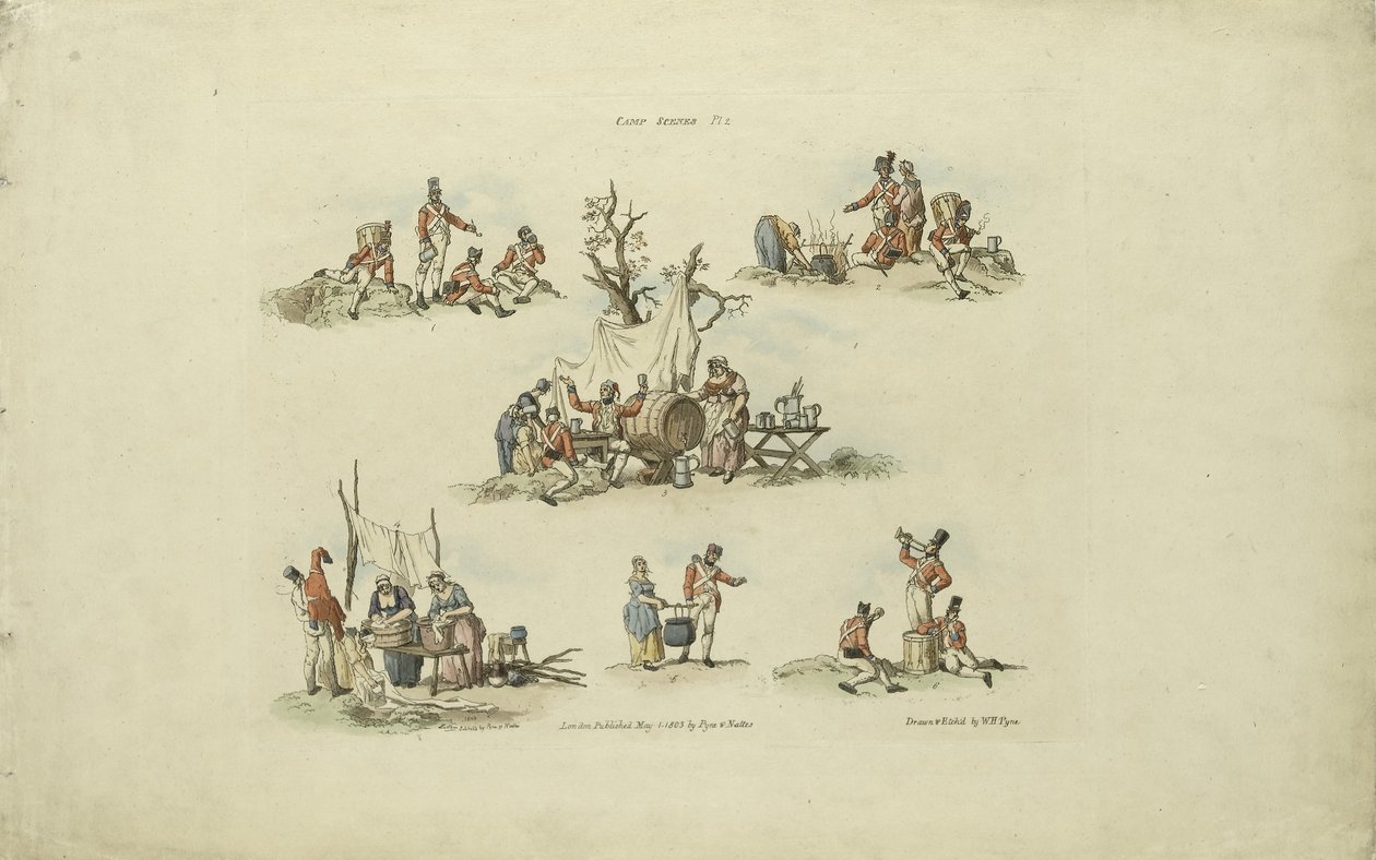 Lejrscener, 1803 (farvet radering) af William Henry after Pyne