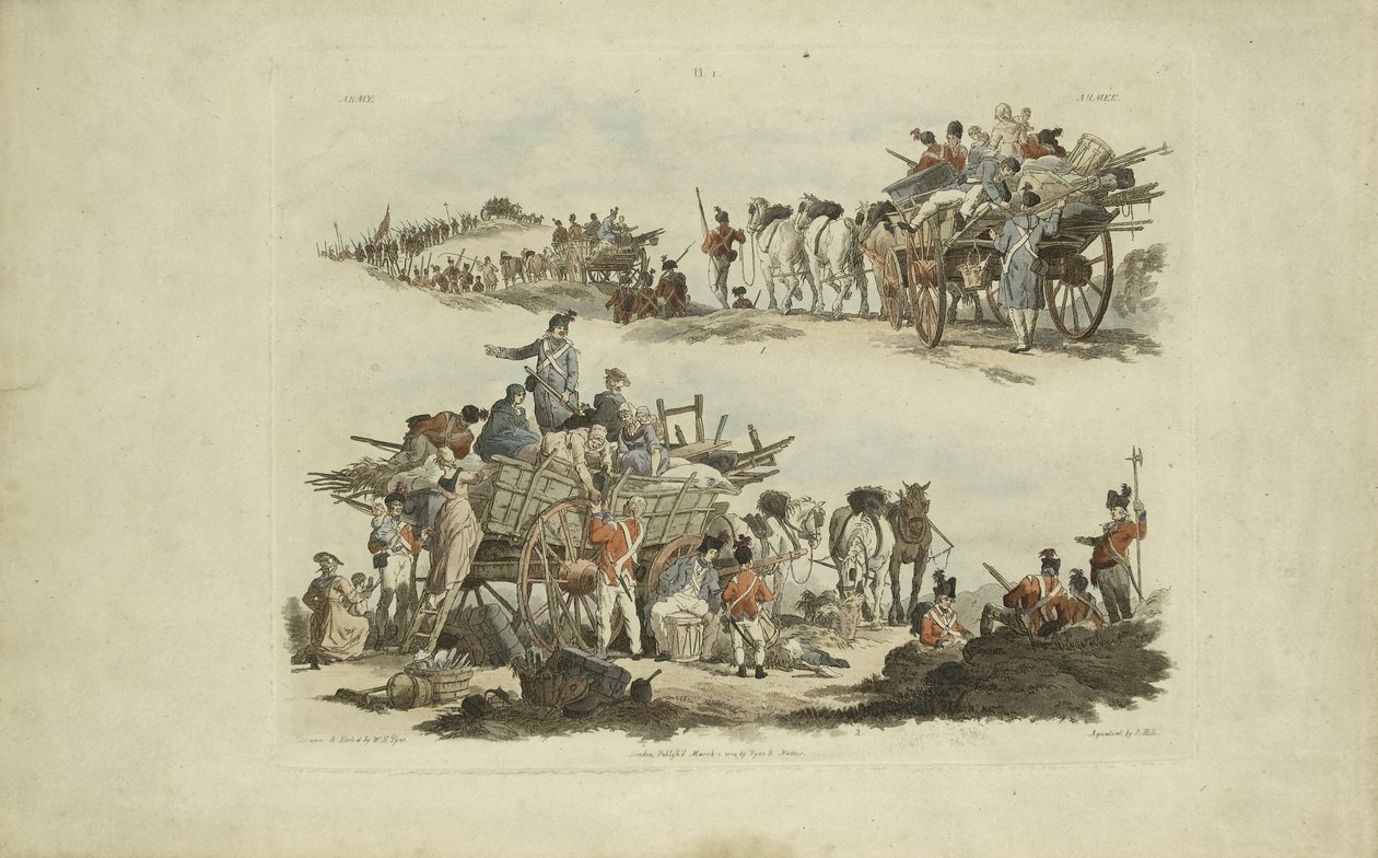 Lejrscener, 1803 (farvet radering) af William Henry after Pyne