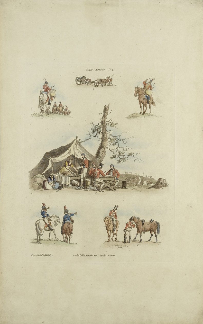 Lejrscener, 1803 (farvet radering) af William Henry after Pyne