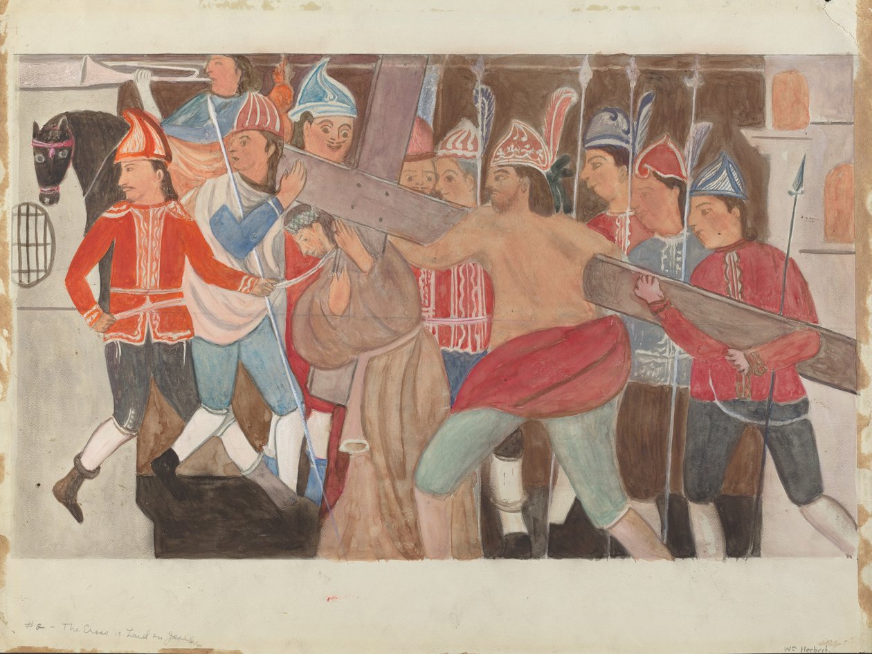 Korsets station nr. 2: Korset lægges på Jesus, ca. 1936. af William Herbert