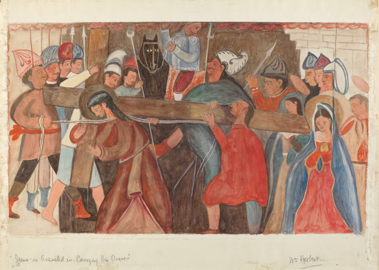 Korsets station nr. 5: Jesus får hjælp til at bære sit kors, ca. 1936. af William Herbert