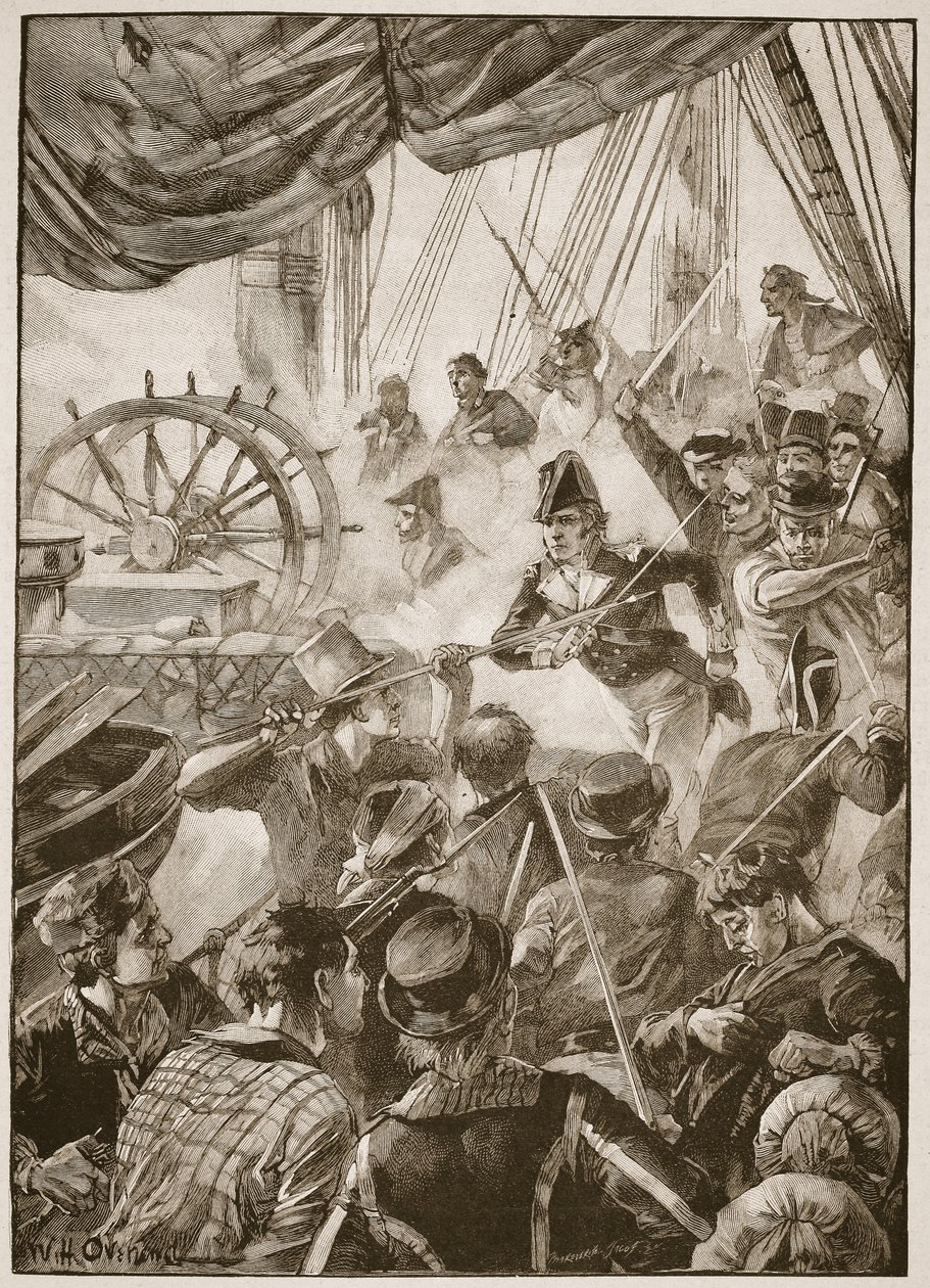 Omkring tredive af besætningen gjorde en lille modstand, illustration fra "Battles of the Nineteenth Century" af Archibald Forbes, G.A. Henty og major Arthur Griffiths af William Heysham Overend