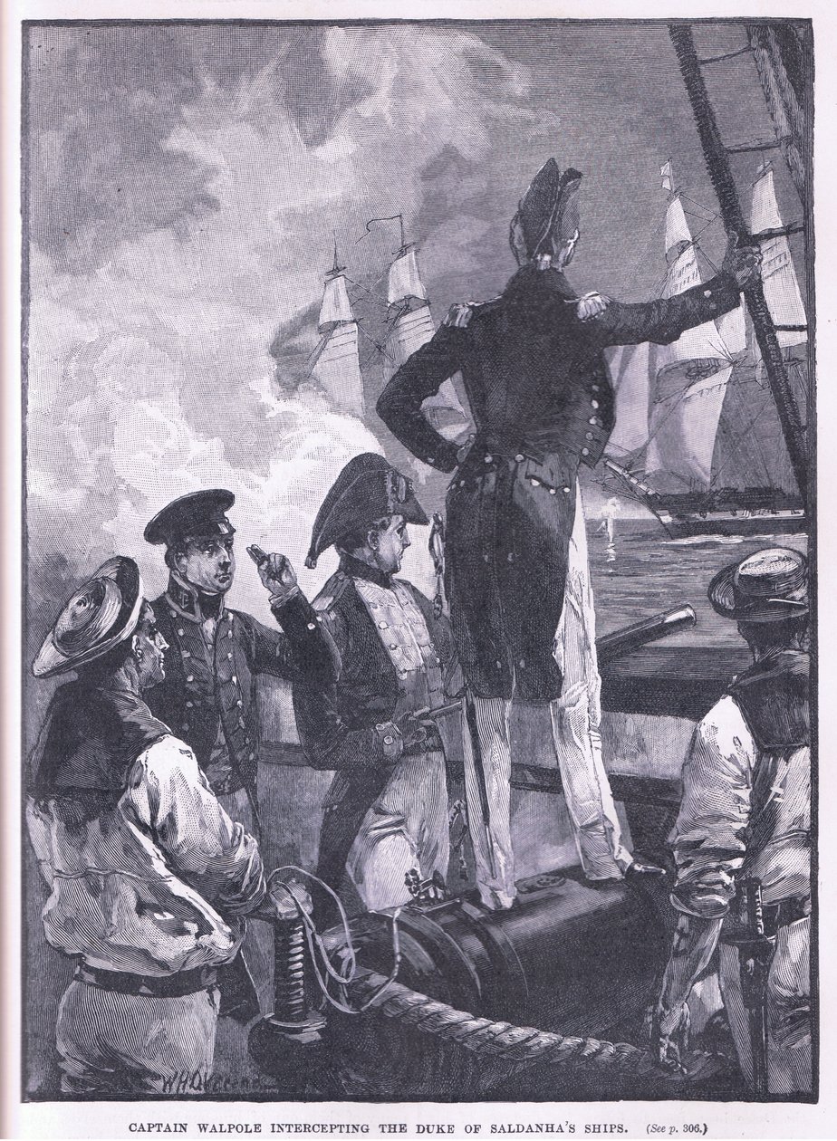 Kaptajn Walpole opsnapper hertugen af Saldanhas skibe af William Heysham Overend