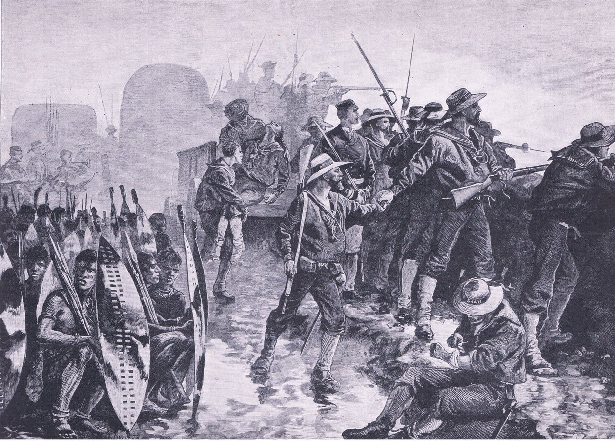 Forsvar af en laager mod et zuluangreb, illustration fra British Battles on Land and Sea , 1915 af William Heysham Overend