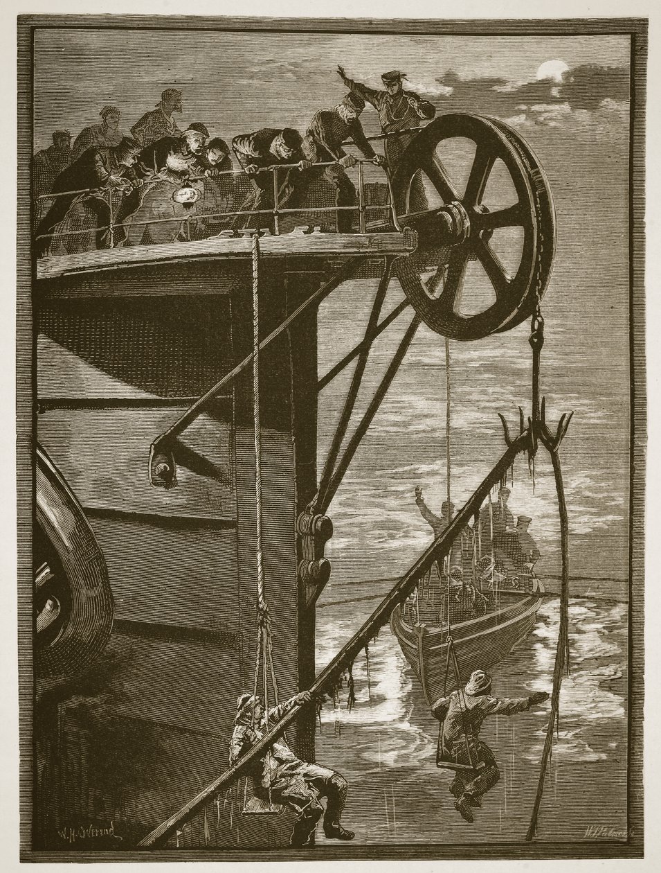 Moderne videnskab: Optagning af et telegrafkabel på havet, graveret af W.J. Palmer af William Heysham Overend