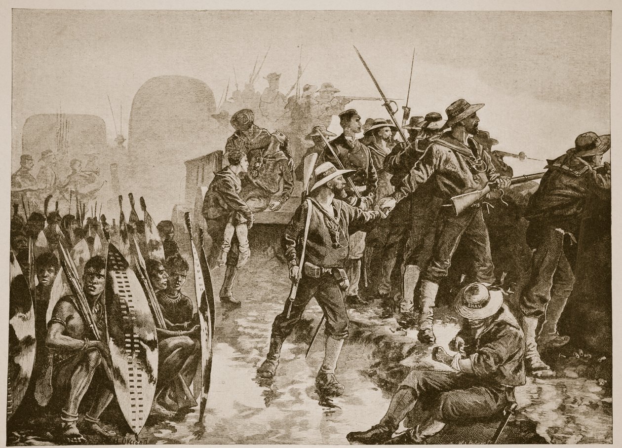 Zulu-krigen: Forsvar af en Laager mod et Zulu-angreb af William Heysham Overend