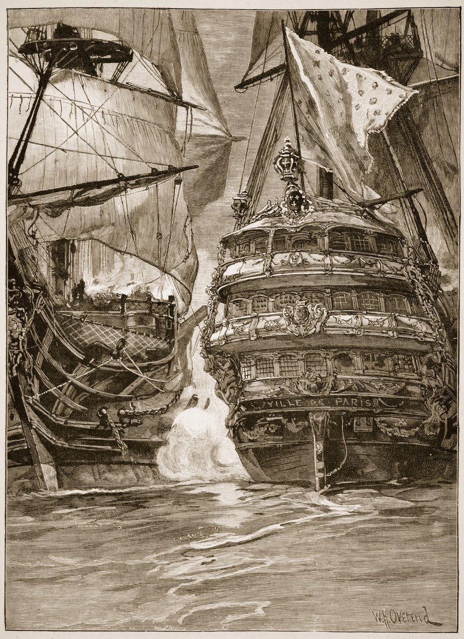 Angrebet på "Ville de Paris", 1782, illustration fra "Cassell