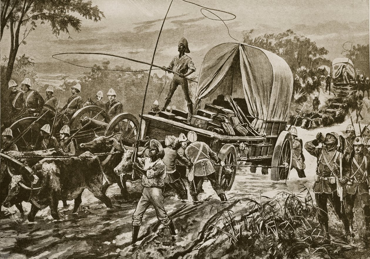 Zulukrigen: Etshowe-hjælpsstyrken krydser en flod, april 1879 af William Heysham Overend