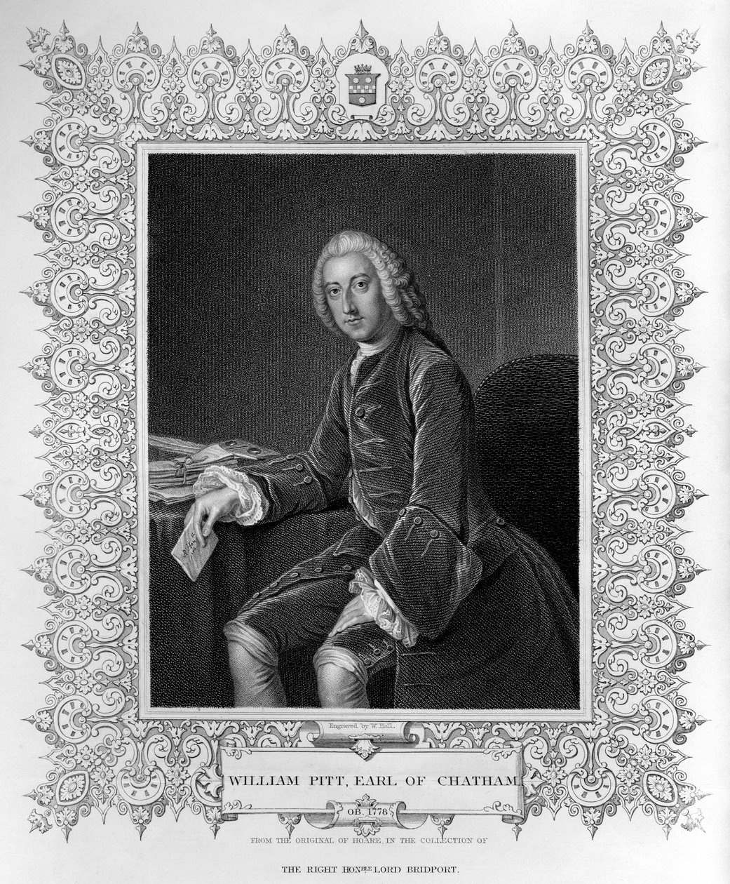 Portræt af William Pitt, 1. jarl af Chatham, indgraveret af William Holl den Yngre (1807-71) af William Hoare