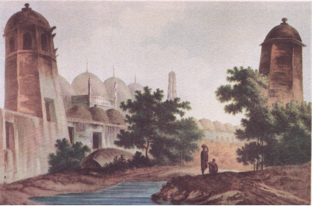 En udsigt over Kutra-moskeen bygget af Mir Jaffier i Murshidabad (Select Views in India 1786), fra British Adventure udgivet af Collins, 1947 af William Hodge