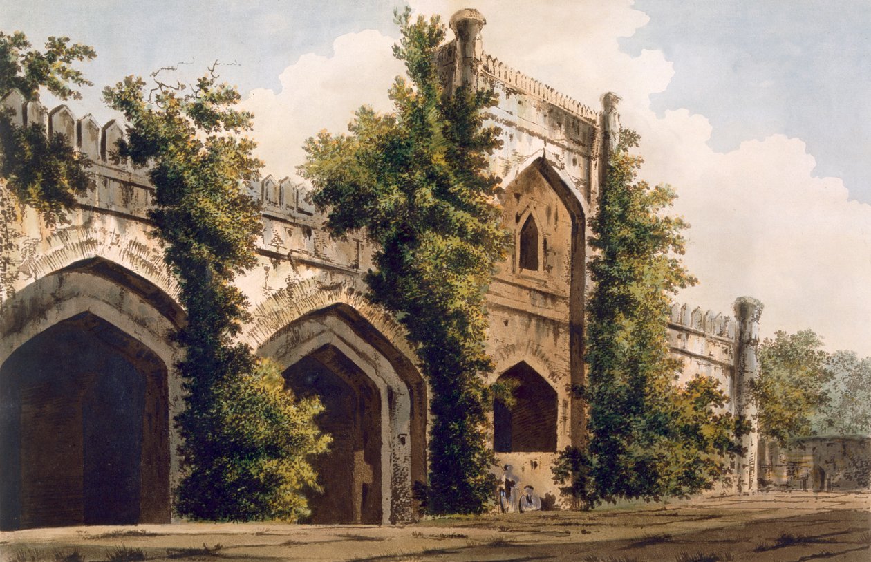 Udsigt til en moské i Rajemahel, 1785-88 (farvet akvatint) af William Hodges