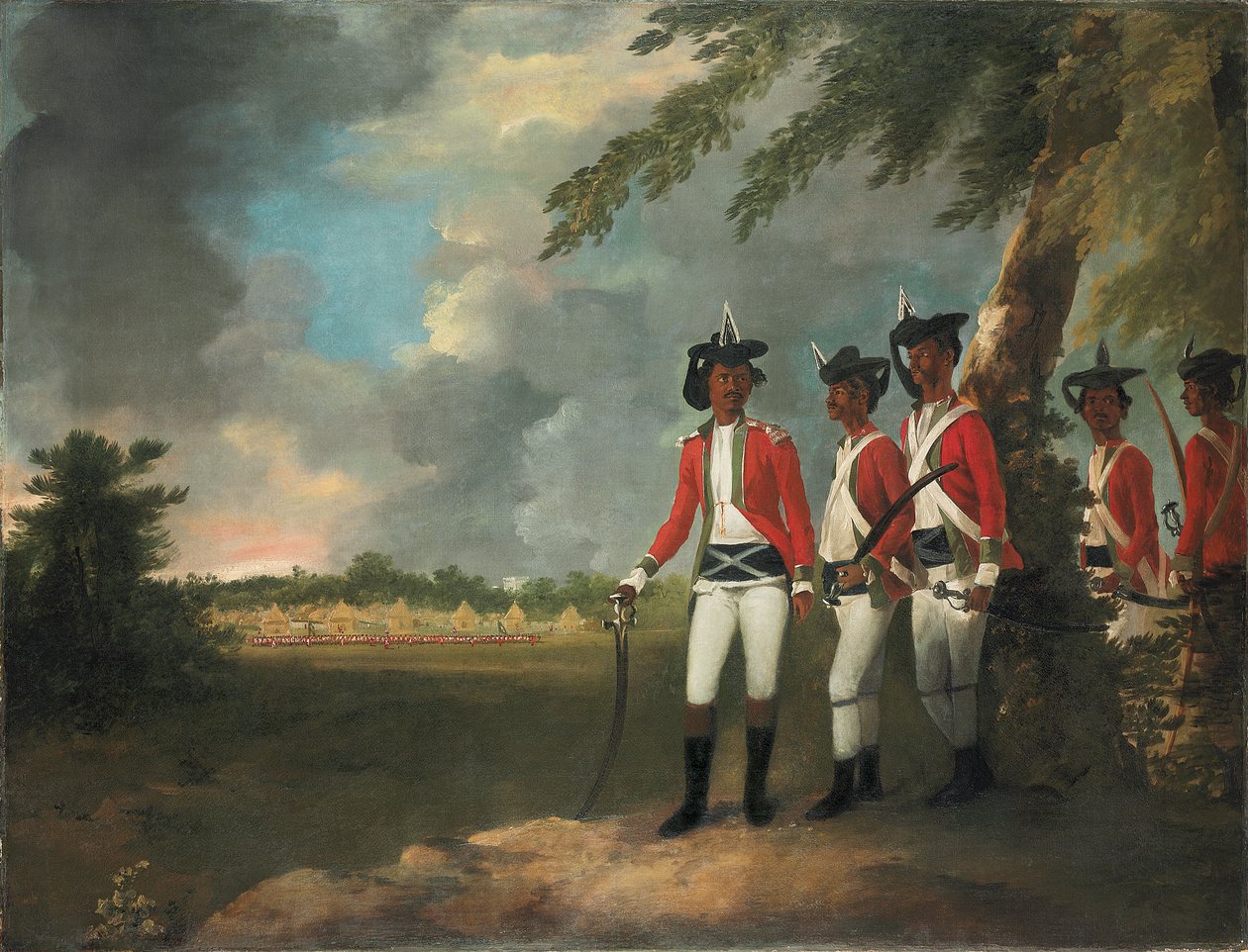 Lejr på tusind mænd dannet af Augustus Cleveland tre miles fra Bhagalpur, med hans palæ i det fjerne af William Hodges