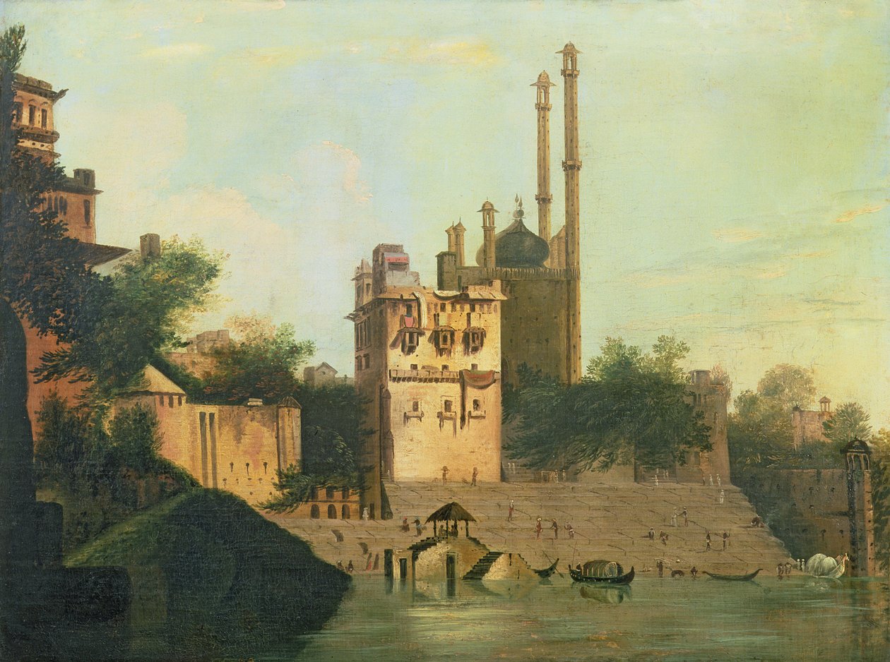 Foster 94 (88) Aurangzebs moske ved Ganges-floden, Raja Abal-paladset, Benares af William Hodges