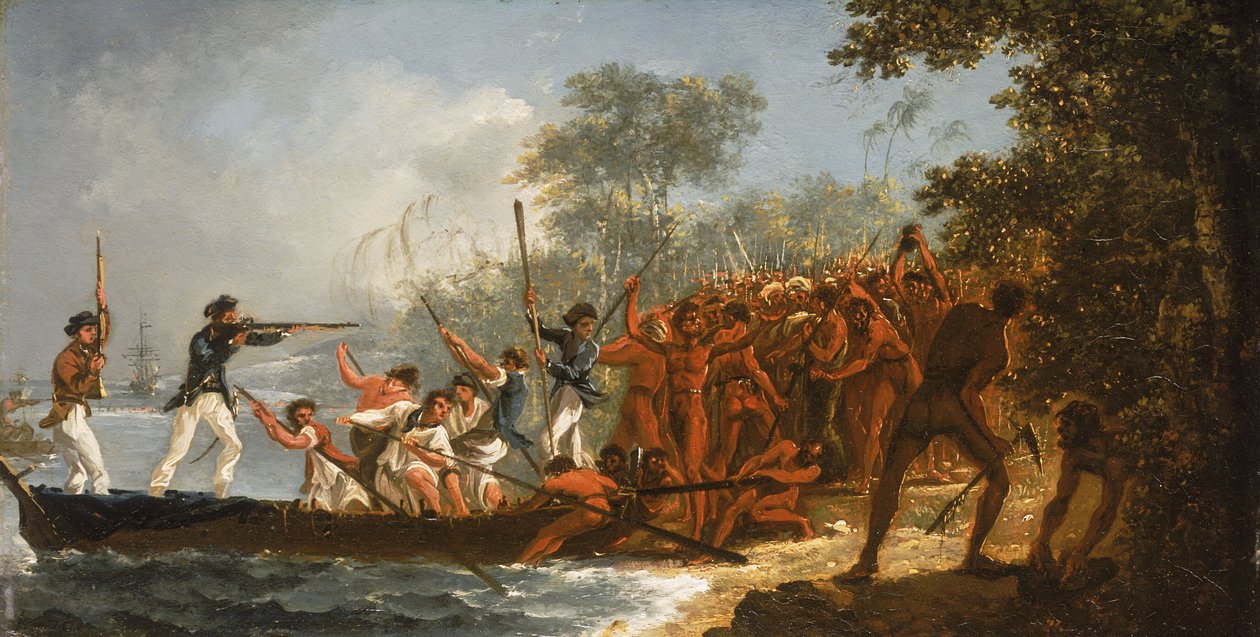 Landing ved Erramanga (Eromanga), en af de nye hebrider af William Hodges