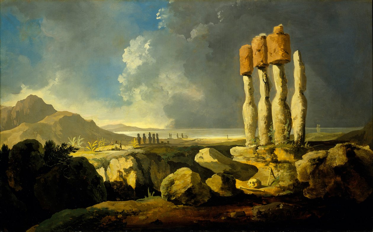 Monumenter på Påskeøen, ca. 1776 (olie på panel) af William Hodges