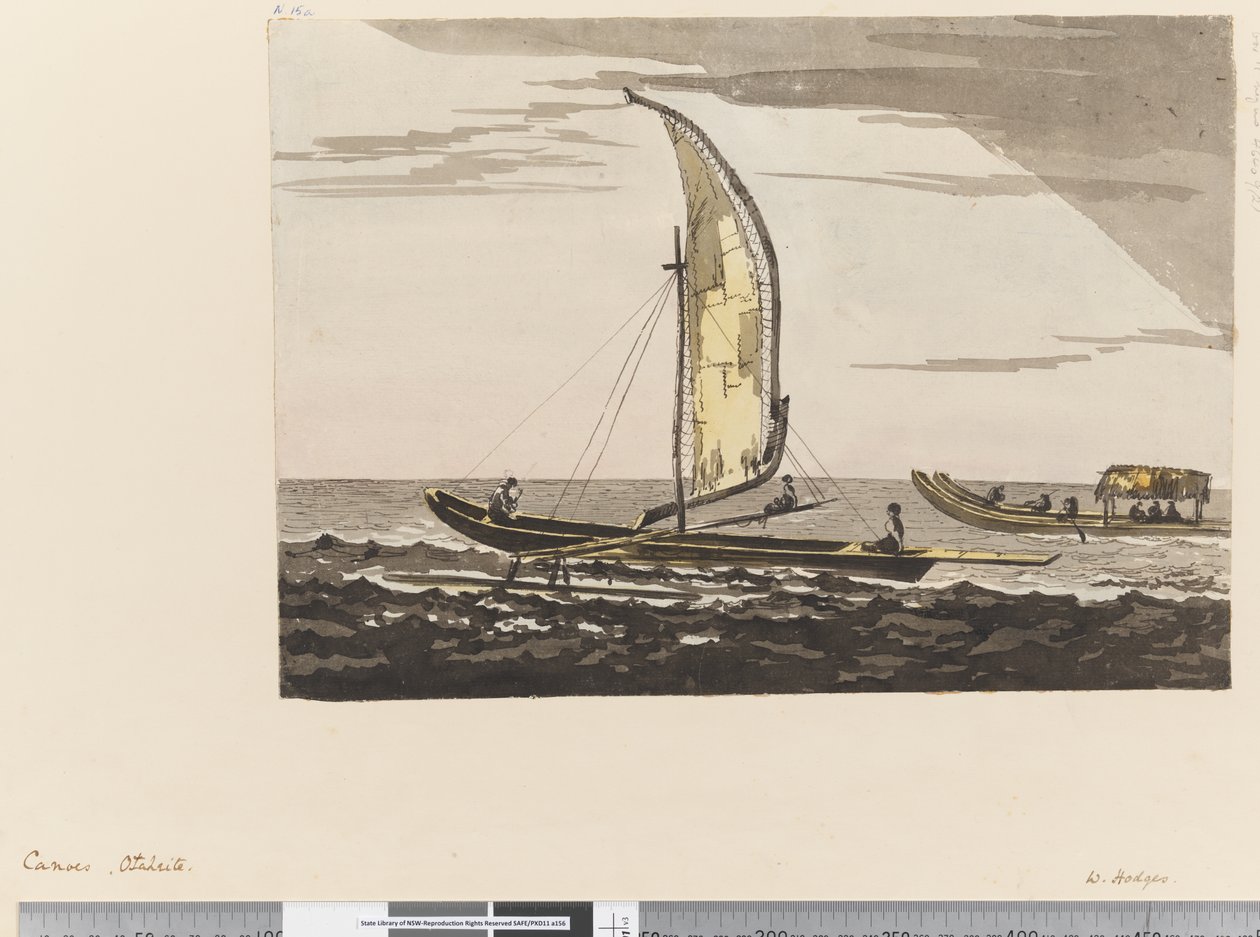 Side 15a Kanoer, Otaheite af William Hodges