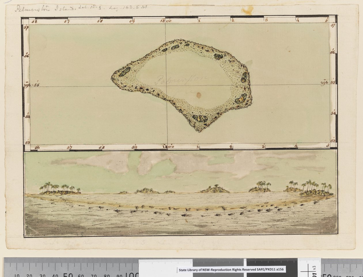 Side 25b/a Kort og profil over Palmerston Island af William Hodges