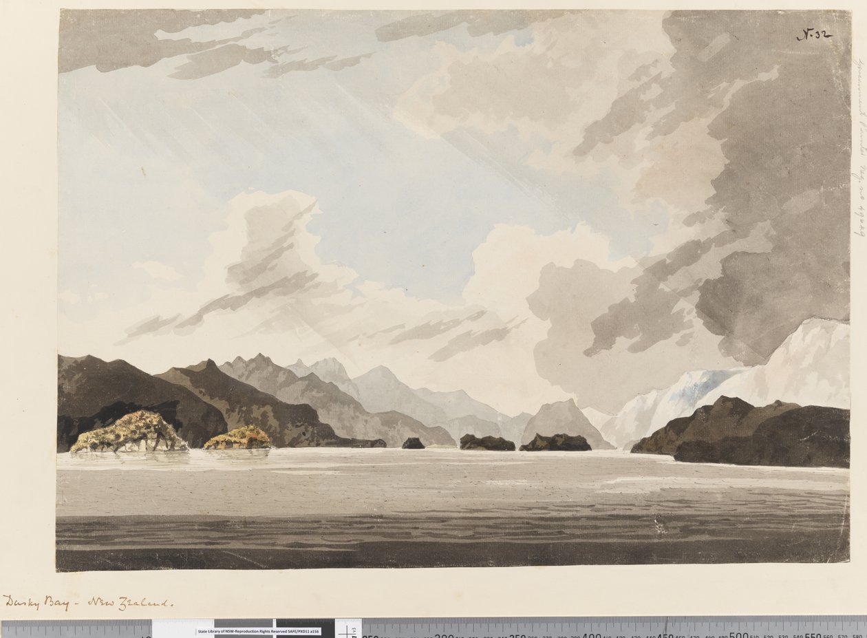 Side 32 Dusky Bay, New Zealand af William Hodges